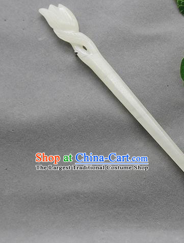 China Classical Carving Mangnolia Headpiece Handmade Hetian Jade Hairpin Traditional Hanfu Hair Accessories Ancient Princess Hair Stick