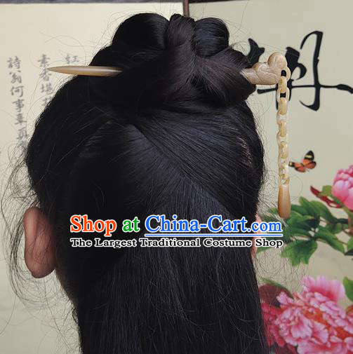 China Ancient Court Lady Tassel Hair Stick Classical Headpiece Handmade Jade Carving Hairpin Traditional Hair Accessories