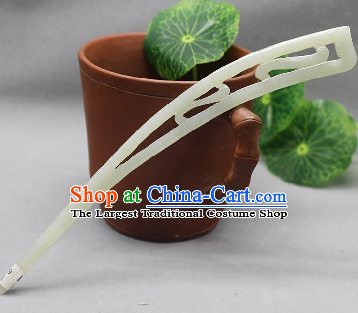 China Han Dynasty Hair Stick Ancient Empress Headwear Handmade Jade Carving Hairpin Traditional Hanfu Hair Accessories