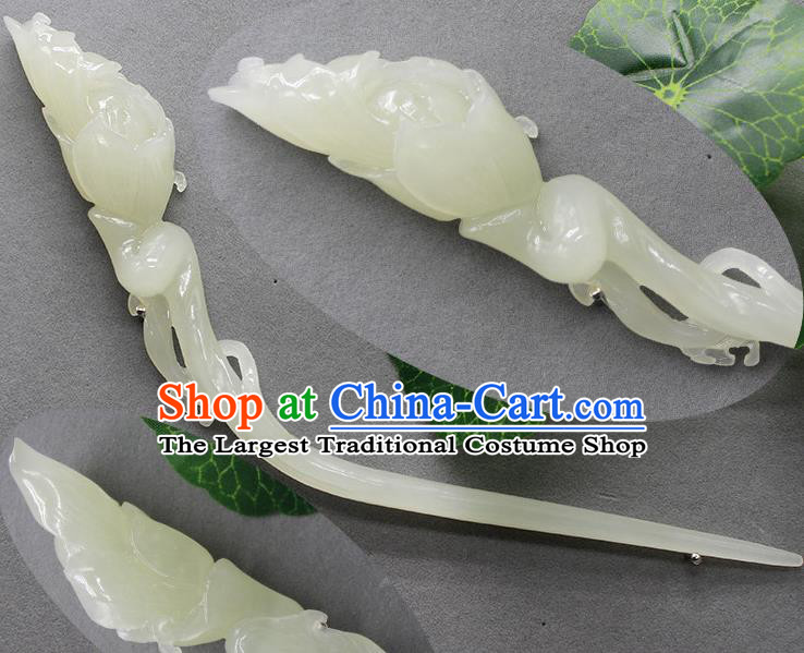 China Handmade Jade Mangnolia Hairpin Traditional Hanfu Hair Accessories Qin Dynasty Hair Stick Ancient Empress Headwear