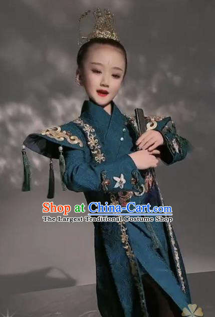 Chinese Children Kung Fu Performance Deep Blue Dress Outfits Stage Show Fashion Girl Catwalk Clothing Modern Dance Garment Costume