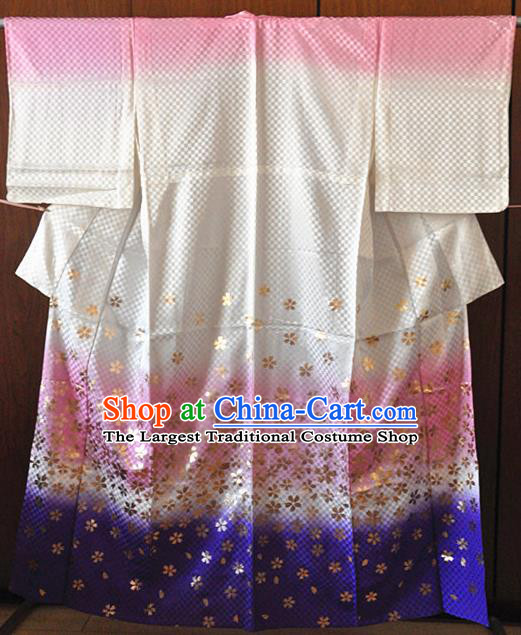 Japanese Classical Sakura Pattern Tsukesage Kimono Costume Court Princess Silk Yukata Dress Traditional Wedding Bride Clothing