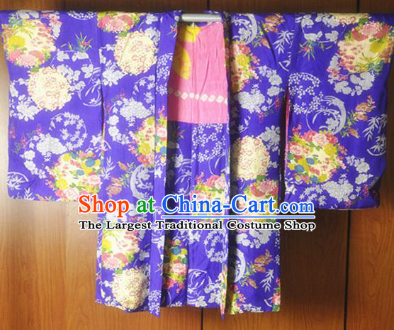 Japan Traditional Warrior Purple Silk Kimono Clothing Classical Hydrangea Pattern Haori Jacket Male Outer Garment Costume