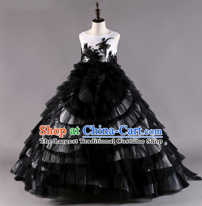 Custom Girl Catwalks Garment Costume Stage Show Black Veil Full Dress Fairy Princess Fashion Modern Dance Clothing