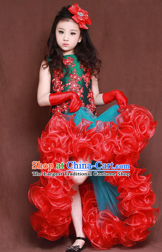 Custom Flowers Fairy Fashion Piano Recital Clothing Children Catwalks Garment Costume Christmas Performance Fishtail Full Dress