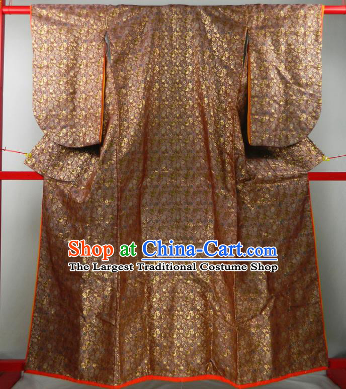 Japanese Traditional Garment Costume Court Woman Golden Brocade Yukata Dress Classical Wedding Uchikake Kimono Clothing