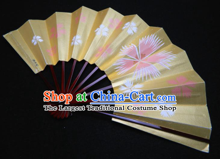 Japan Geisha Dance Folding Fan Traditional Stage Performance Fan Handmade Craft Fans Kimono Printing Sakura Golden Accordion