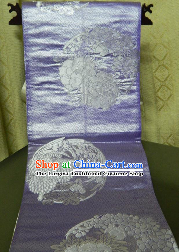 Japanese Traditional Chrysanthemum Pattern Lilac Brocade Belt Handmade Kimono Waistband Yukata Dress Hekoobi Accessories