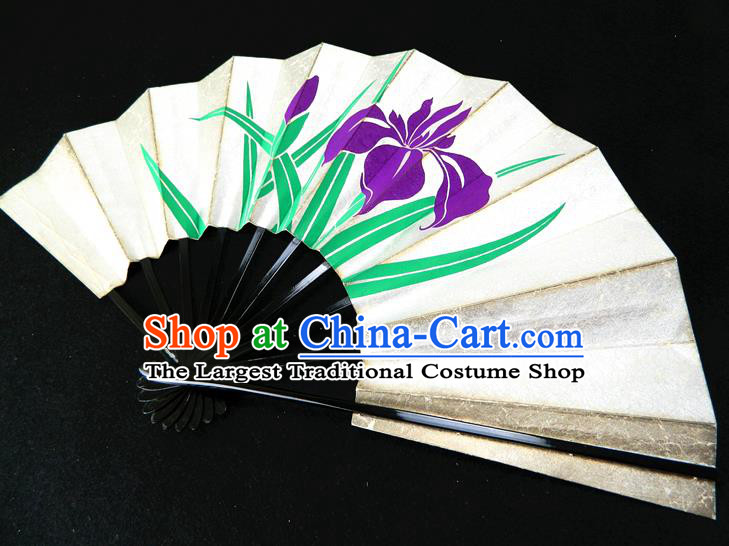 Japan Handmade Ebony Fan Traditional Dance Folding Fan Geisha Performance Fan Woman Orchids Pattern Accordion