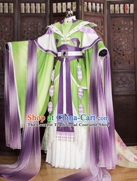 China Ancient Empress Green Hanfu Dress Traditional Puppet Show Mu Chengxue Clothing Cosplay Fairy Queen Garment Costumes