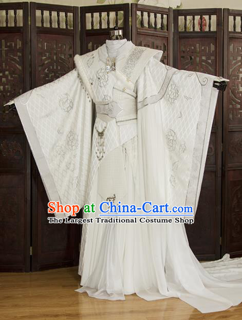 China Traditional Puppet Show Prince Shu Shier Uniforms Cosplay Swordsman White Hanfu Clothing Ancient Noble Childe Garment Costumes