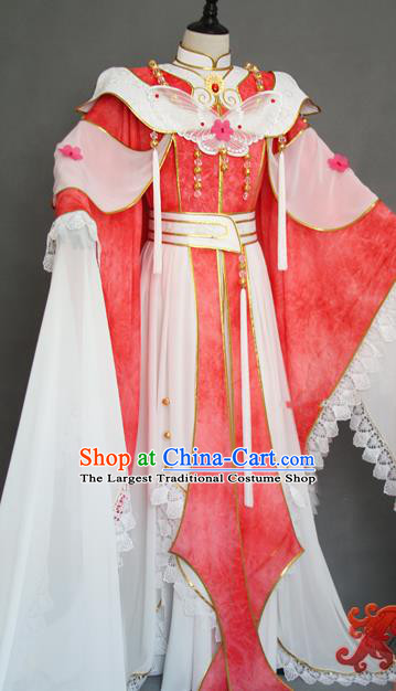 China Traditional Puppet Show Empress Feng Piaopiao Clothing Cosplay Female Swordsman Garment Costumes Ancient Queen Pink Hanfu Dress