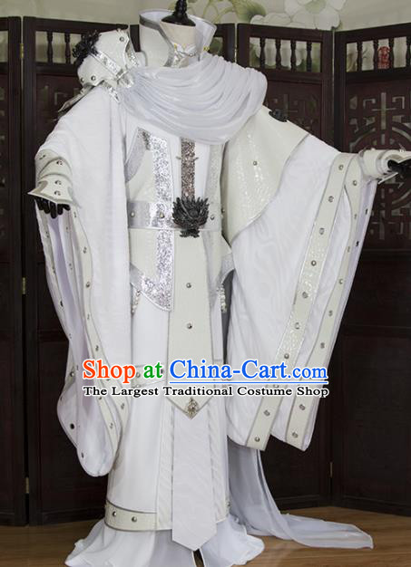 China Cosplay Royal Prince White Hanfu Clothing Ancient Chivalrous Knight Garment Costumes Traditional Puppet Show Swordsman Uniforms