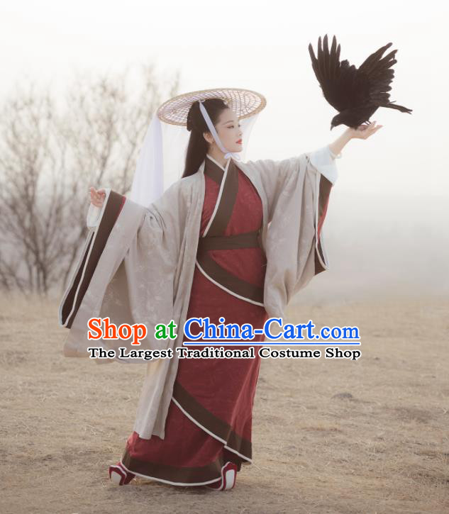 China Ancient Palace Beauty Garment Clothing Han Dynasty Princess Red Hanfu Dress Traditional Court Dance Historical Costumes