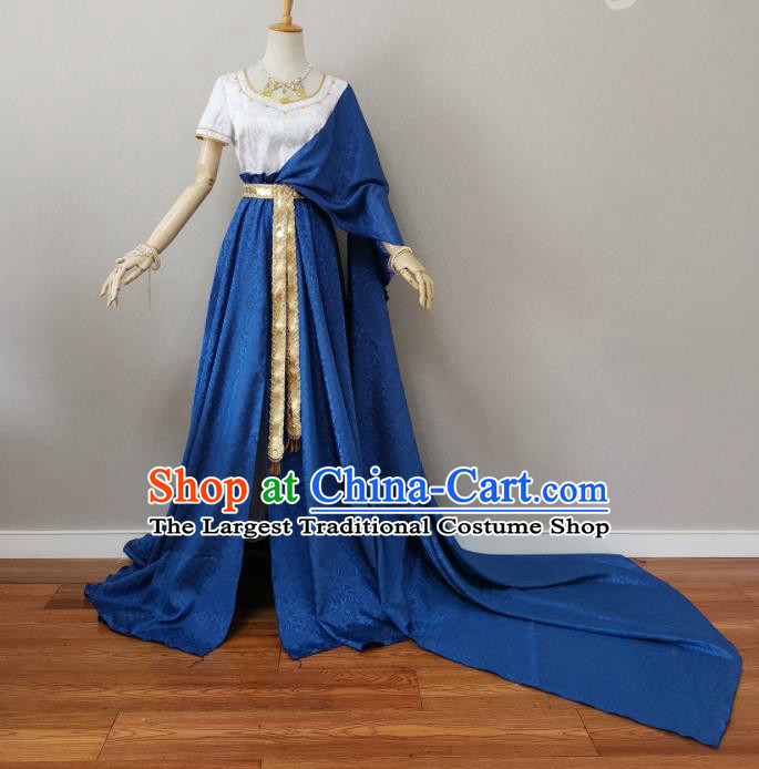 Top Cosplay Goddess Blue Dress Halloween Fancy Ball Garment Costume Magic Queen Clothing