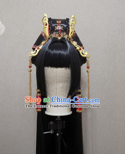 China Traditional Puppet Show Feng Cailing Hair Accessories Cosplay Fairy Headdress Ancient Princess Wigs and Hairpins Headpieces