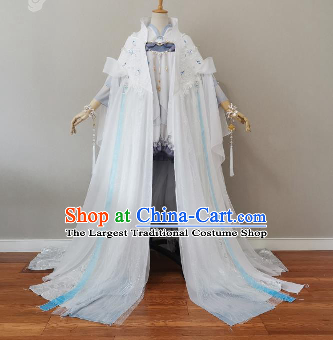 China Cosplay Penglai Fairy Garment Costumes Ancient Princess White Dress Outfits Traditional JX Online Swordswoman Clothing