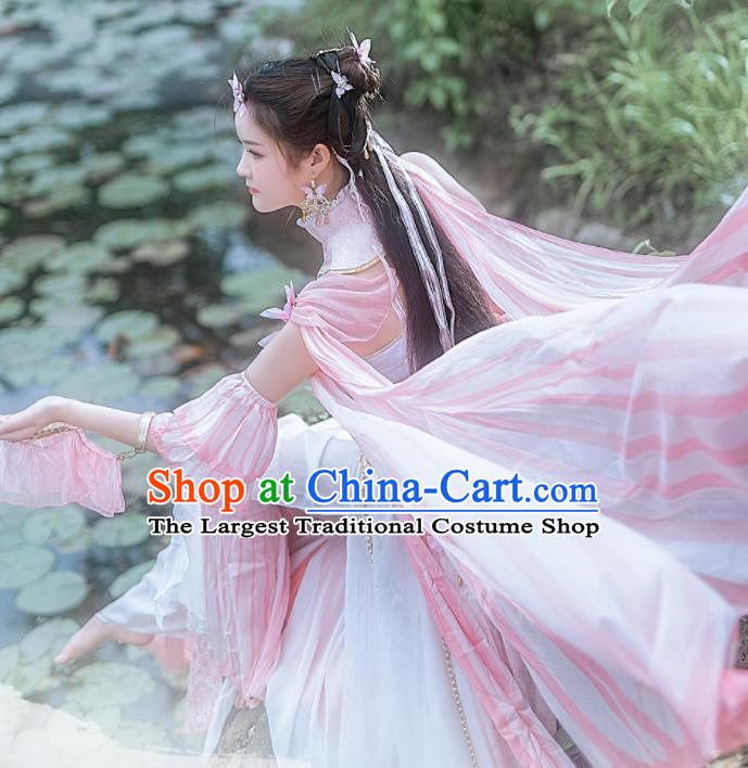 Professional Traditional JX Online He Meng Clothing Cosplay Swordswoman Garment Costumes Ancient Young Lady Pink Dress Outfits