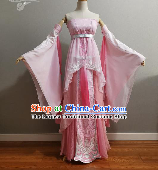 Professional Ancient Princess Pink Dress Outfits Traditional Game Swordswoman Clothing Cosplay Fairy Garment Costumes