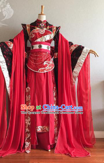 Professional Cosplay Fairy Queen Garment Costumes Ancient Empress Red Dress Outfits Traditional Game Wedding Clothing