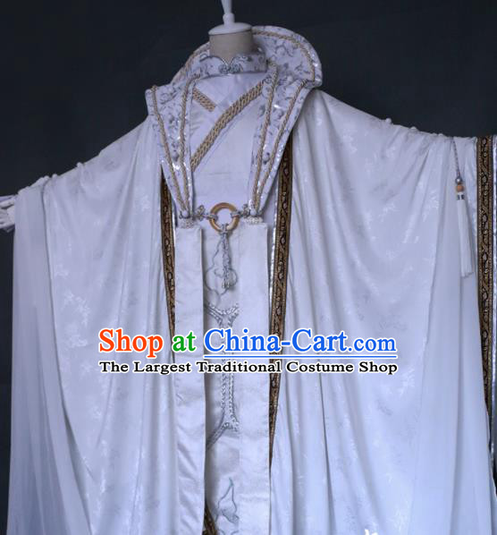 Chinese Ancient Swordsman White Uniforms Traditional Puppet Show Royal King Garment Costumes Cosplay Taoist Priest Clothing