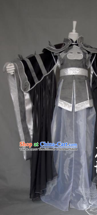 China Cosplay Swordswoman Garment Costumes Ancient Female General Grey Dress Outfits Traditional Puppet Show Hanfu Clothing