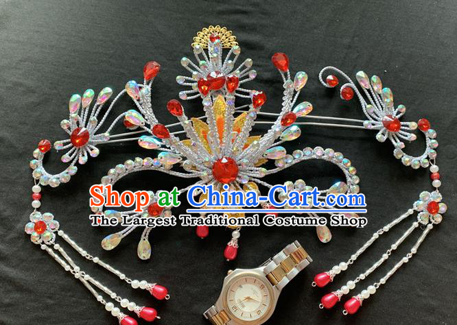 Chinese Beijing Opera Princess Argent Hair Crown and Hairpins Peking Opera Hua Tan Hair Accessories Traditional Opera Actress Headpieces