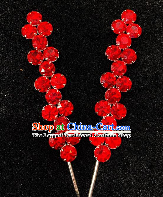 Chinese Traditional Opera Actress Red Hairpin Shanxi Opera Diva Hair Accessories Peking Opera Hua Tan Crystal Hair Stick