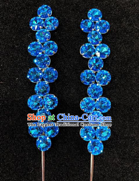 Chinese Peking Opera Hua Tan Crystal Hair Stick Traditional Opera Actress Blue Hairpin Shanxi Opera Diva Hair Accessories