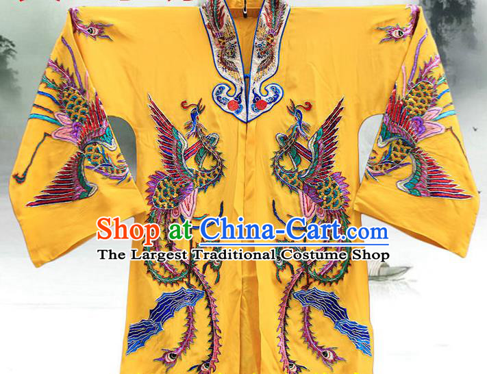 China Traditional Opera Imperial Concubine Garment Costume Ancient Palace Beauty Mantle Clothing Beijing Opera Hua Tan Embroidered Phoenix Yellow Cape