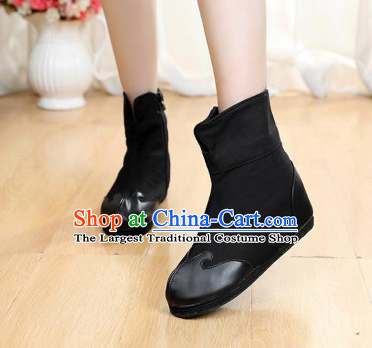 Chinese Handmade Black Boots with Wool Inside Traditional Winter Boots Ancient Swordsman Shoes