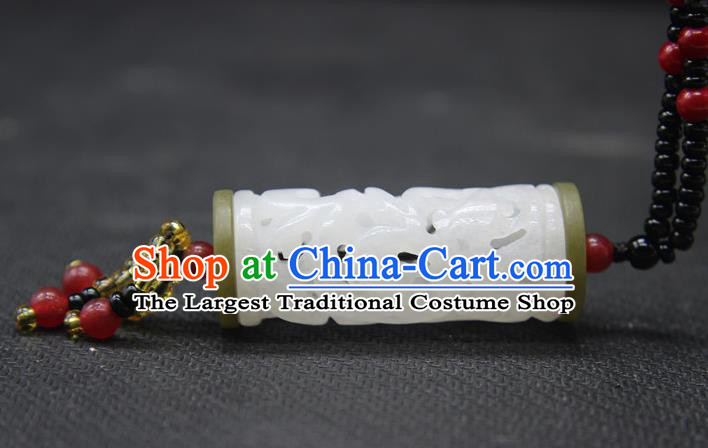 China Classical Cheongsam Jewelry Accessories Handmade Carving Necklace Pendant National Hetian Jade Sachet