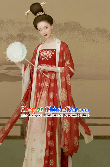 Chinese Ancient Imperial Consort Garment Costumes Traditional Hanfu Clothing Tang Dynasty Lady Red He Zi Dress