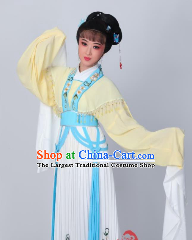 Chinese Peking Opera Actress Costumes Traditional Huangmei Opera He Wenxiu Yellow Dress Garments Ancient Young Woman Clothing