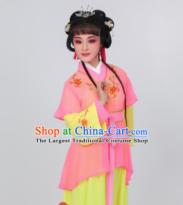 Chinese Ancient Servant Girl Clothing Peking Opera Hua Tan Costumes Traditional Shaoxing Opera Palace Maid Pink Dress Garments