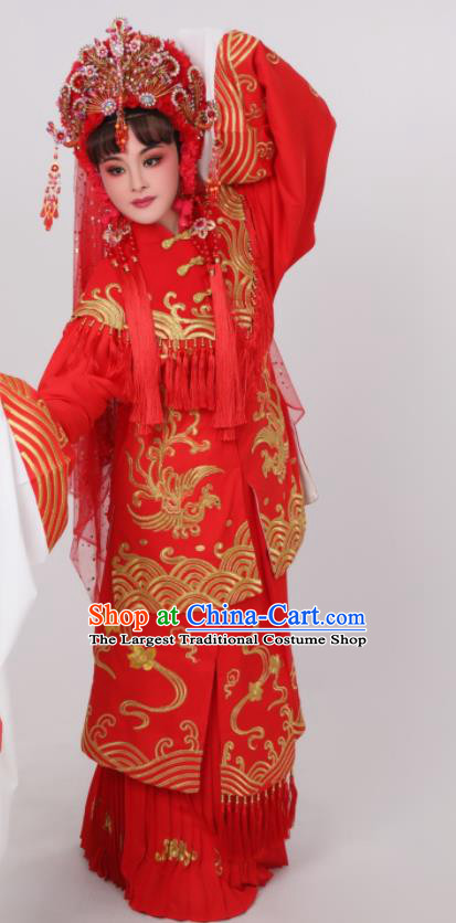 Chinese Ancient Bride Wedding Clothing Peking Opera Hua Tan Garment Costumes Traditional Shaoxing Opera Empress Red Dress and Headpieces