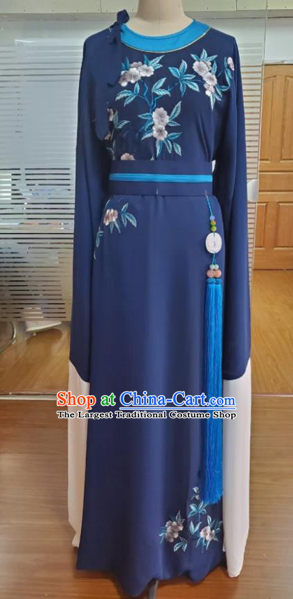 Chinese Shaoxing Opera Young Man Clothing Traditional Beijing Opera Xiaosheng Deep Blue Robe Apparel Peking Opera Scholar Garment Costumes