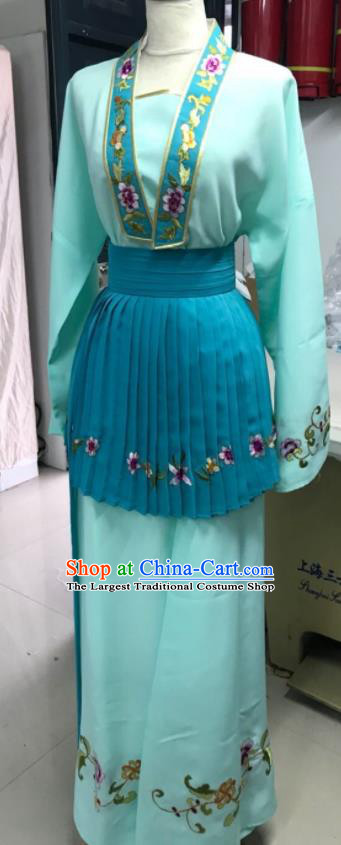 China Ancient Servant Girl Clothing Shaoxing Opera Young Lady Blue Dress Peking Opera Actress Garment Costume