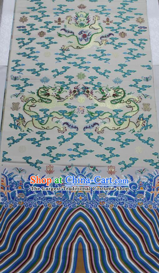 China Ancient Imperial Robe Silk Fabrics Traditional Court Drapery Classical Dragons Pattern White Brocade Fabric