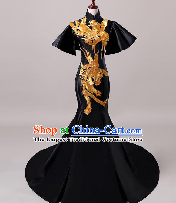 China Professional Catwalks Black Full Dress New Year Formal Garment Compere Trailing Dress