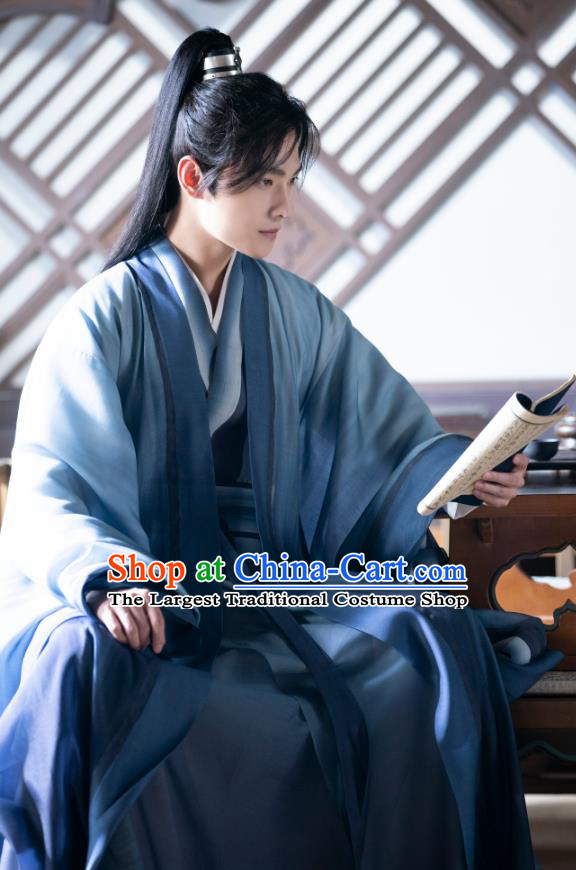 TV Series Qie Shi Tian Xia Feng Lanxi Replica Costume Chinese Wuxia Hero Clothing Ancient Swordsman Blue Garments