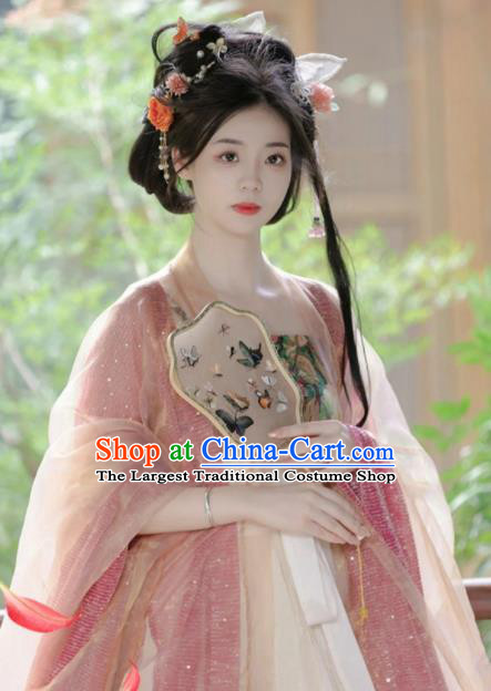 Chinese Traditional Pink Hanfu Dress Tang Dynasty Imperial Consort Garment Costumes Ancient Peri Clothing