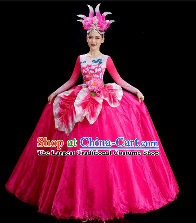 Chinese Stage Performance Costume Opening Dance Pink Dress Women Group Dance Outfit Flower Dance Clothing