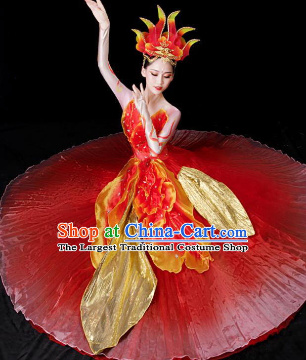 Top Stage Performance Fashion Opening Dance Clothing Modern Dance Red Dress Women Group Dance Costume