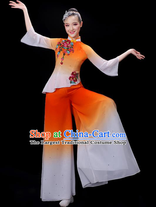 Chinese Folk Dance Gradient Orange Outfit Professional Stage Performance Garment Costume Fan Dance Clothing