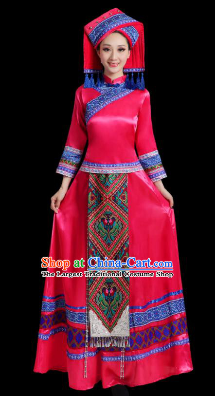 China Zhuang Nationality Mengenta Dress Ethnic Women Festival Clothing Guangxi Minority Folk Dance Costume