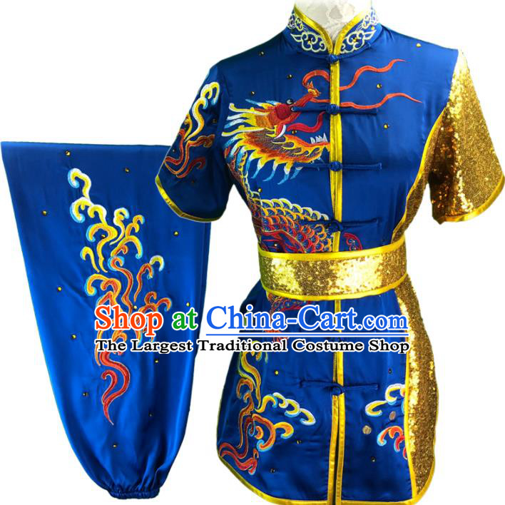 Chinese Martial Arts Changquan Uniforms Kung Fu Costumes Traditional Wushu Competition Clothing Embroidered Dragon Outfit