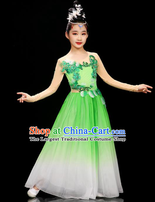 Chinese Modern Dance Green Dress Stage Performance Dancewear Children Opening Dance Clothing Group Dance Garment Costume