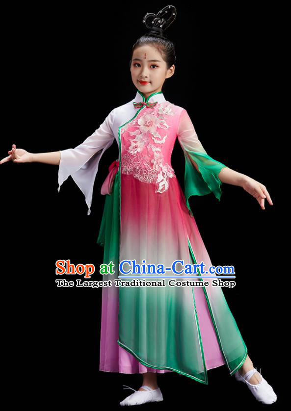 Chinese Umbrella Dance Costume Stage Performance Dress Fan Dance Garment Children Group Dance Clothing