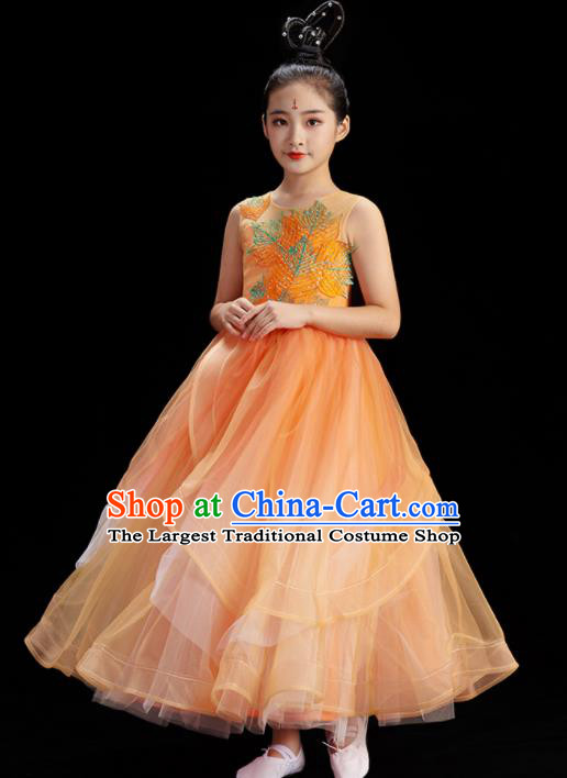 Chinese Classical Dance Costume Stage Performance Garment Beauty Dance Orange Dress Children Group Dance Clothing